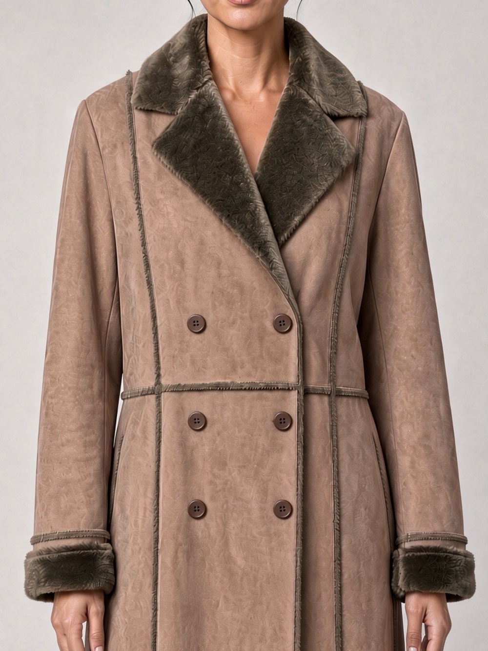The Limited ❤️ brown Suede Shearling Trench Coat with brownTrim